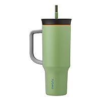 Owala Stainless Steel Triple Layer Insulated Travel Tumbler with Spill Resistant Lid, Straw, and Carry Handle, BPA Free, 40 oz, Green (Brave Adventures)
