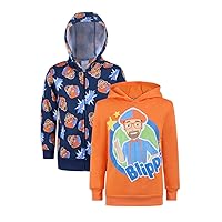 Blippi Boys Zip Up Hoodie and Pullover Hooded Sweatshirt for Toddlers and Big Kids – Blue/Orange