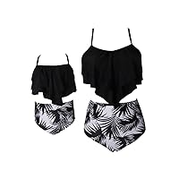 EFOFEI Mom and Daughter Matching Swimsuits Spaghetti Straps Floral Swimwear Two Piece High Waist Bikini Sets