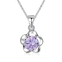Sterling Silver Flower Simulated Ruby Pendant Necklace (PSQD9001SVR_AME)