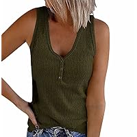 Women's vest, button vest solid color V-neck sleeveless top（4X-Large, 4x-l, Army green）