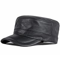 Men's Lambskin Leather Military Caps Cadet Army Caps Flat Top Cap