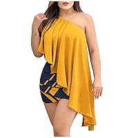 Women's Summer Dresses 2023 Shoulder Sleeveless Ruched Asymmetrical Party Cocktail Mini Dress Flowy Dresses