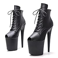 Womens 8Inch High Heel Matte Leather Platform Ankle Boots,Plus-size Stiletto Shoes Ankle Boots,Pole Dancing Stripper Clubwear Party Boots Shoes