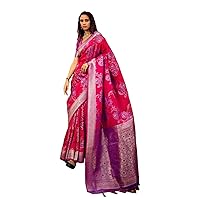 Party Wear Satin Handwoven Zari Silk Sari Indian Woman Saree Blouse Set FI595