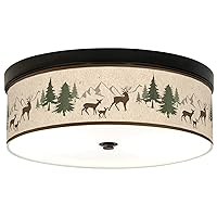 Deer Lodge Giclee Energy Efficient Bronze Ceiling Light with Print Shade