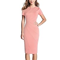 VFSHOW Womens Elegant Crew Neck Patchwork Pleated Work Business Office Casual Dress