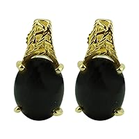 Black Star Oval Shape Gemstone Jewelry 925 Sterling Silver Stud Earrings For Women/Girls | Yellow Gold Plated