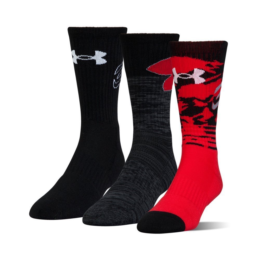 Under Armour Youth Phenom Curry Crew Socks, 3-Pairs , Red , Small