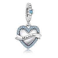Birthstone Charms 925 Sterling Silver Love Heart pendant Beads Fit Pandora Charms Bracelet and Necklace, Fit Women Wife Mom Daughter Christmas Birthday Gift