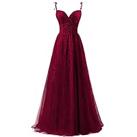 Lace Applique Tulle Prom Dresses 2024 Long Ball Gowns for Women Spaghetti Straps Split Formal Evening Party Gown