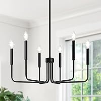 Black Chandelier, 6-Light Farmhouse Chandelier for Dining Room Lighting Fixtures Hanging, Dining Light Fixtures Industrial Modern Chandelier for Bedroom, Foyer, Hall, Kitchen, Living Room and Entryway