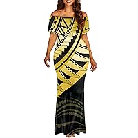 GLUDEAR Women's Plus Size Polynesian Tribal Print Off Shoulder Bodycon Mermaid Maxi Dress S-7XL