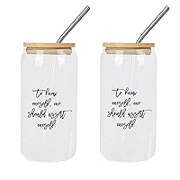 2 Pack Glass Cups with Bamboo Lids To Know Oneself, One Should Assert Oneself Glass Cup Mothers Day Gifts Cups Great For for Soda Tea Cocktail