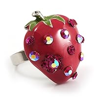 Peach Red Enamel Strawberry Ring