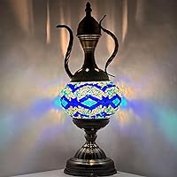 SILVERFEVER Silver Fever Handcrafted Mosaic Turkish Lamp Moroccan Glass Table Desk Bedside Light Bronze Base with E12 Bulb (Blue Wave Aladin)