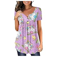 Blouses for Women Dressy Casual,Tunic Plus Size Summer Short Sleeve Shirt V-Neck Button Trendy Sexy Tees Top