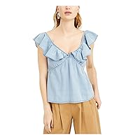 French Connection Womens Ruffled Neck Back Zip Tank Top