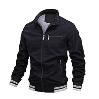 Mens Military Jackets Lightweight Zipper Collar Coats Long Sleeve Workwear Jacket Windproof Outerwear Fall Clothes