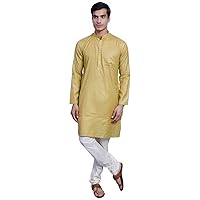 WINTAGE Men's Banarasi Art Silk Cotton Blend Festive and Casual Long Indian Kurta Comfy Sleepset Top