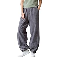 SNKSDGM Women's Wide Leg Linen Pants Dressy Casual Elastic High Waisted Palazzo Pant Long Loose Flowy Trousers with Pockets