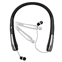 Bluetooth Headphones with Microphone, AMORNO Upgraded Foldable Neckband Headphones with Retractable Earbuds, Noise Cancelling Stereo Wireless Neck Headset