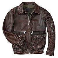 WWII Aviator A-2 Flight Jacket - Distressed Brown, Premium Bomber Leather for Men. USAF Cockpit Style.