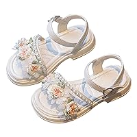 Girls Sandals with Pearls Flowers Leather Shoes Sandals for Little Girls Baby Anti-Slip Bling Bowknot Wedding Birthday Dress Infant Toddler for Boys Girls