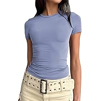 Women's Short Sleeve Shirts Basic Crop Top 2024 Fashion Layer Casual Slim Fitted Y2K Top Mesh Sheer Tshirts Tunic