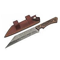 SZCO Supplies 12.25” Full Tang Celtic Handle Damascus Steel Reverse Tanto Seax Knife With Leather Sheath, Brown (DM-1300)
