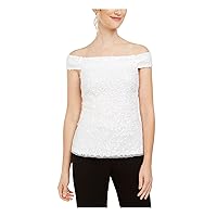 Adrianna Papell Womens White Sequined Off Shoulder Party Top 6