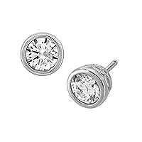 Amazon Collection Platinum or Gold Plated Sterling Silver Bezel Set Stud Earrings made with Infinite Elements Zirconia