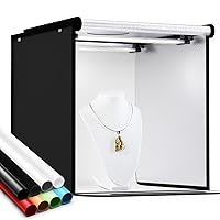 Photo Box, 8 PCS Backdrops Travor Photo Light Box 24 x 24 inch Dimmable Photography Lighting Shooting Tent Kit with 126 PCS LED Lights, Portable Bag (White Black Red Blue Green Yellow)
