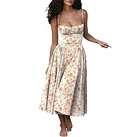 2024 Summer Dress for Women Fashionable Solid Color Floral Retro Court Style Dopamine Suspender Pocket Dress