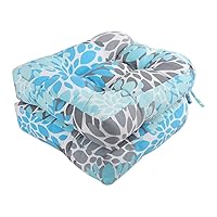 Outdoor Chair Cushions, Outdoor Cushions 19x19 inch, Patio Chair Cushions Seat Pads, Indoor Full-Length Ties for Non-Slip Support, Plump Filling, Premium Thick Fiber, Set of 2, Blue&Gray