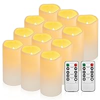 Waterpoof Flameless Remote Control Candles 12PACK（D3''*H5.5''） Battery Operated Flickering LED Pillar Candle，plastic with 10-Key 24Hours Timer for Outdoor/Indoor Party Garden Lanterns Porch Ivory
