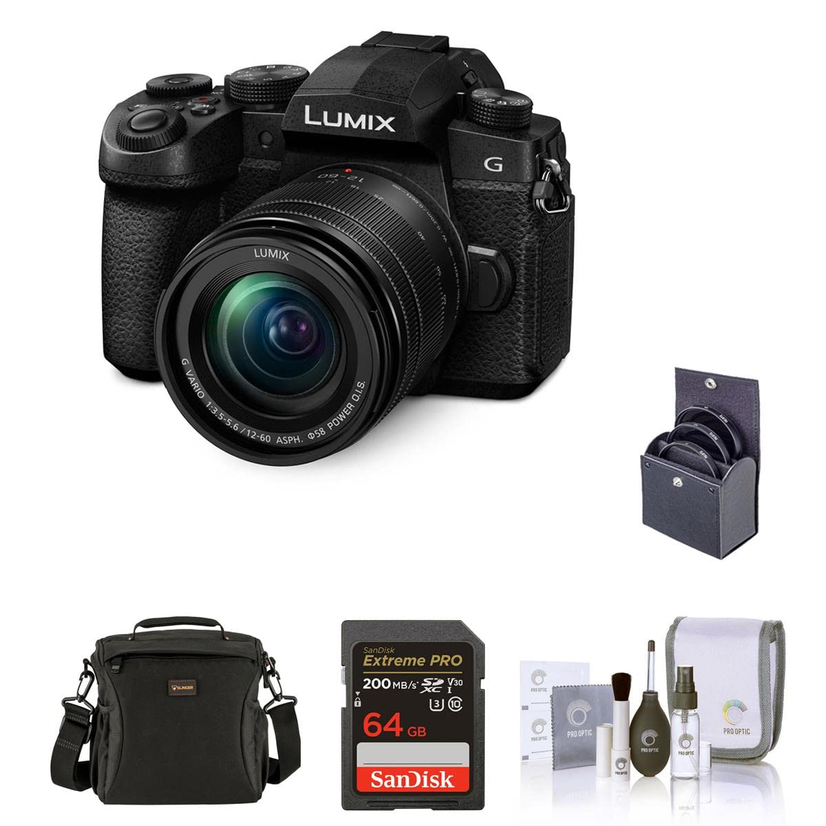 Panasonic Lumix G95 Mirrorless Digital Camera with Lumix G Vario 12-60mm f/3.5-5.6 MFT Lens Bundle with 64GB Memory Card, Shoulder Bag, 58mm Filter Kit, Cleaning Kit