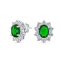 Classic Estate Vintage Style Crown 1.5 CT AAA CZ Halo Oval Black Red Green Clear Cubic Zirconia Stud Earrings For Women Simulated Gemstone Colors Silver Plated Brass