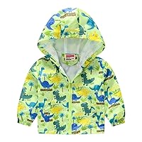 Toddler Boys Girls Windbreaker Dinosaurs Print Casual Outerwear Lightweight Zip Hooded Jacket Summer Dust Coat