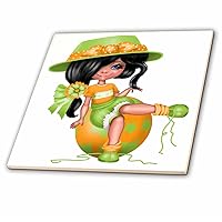 3dRose Cute Dark Haired Girl Sitting On A Playground Ball Illustration - Tiles (ct_354912_6)