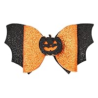 Halloween Hair Bow Clips for Girls Women Glitter Bat Hair Clip Black and Orange Goth Pumpkin Hair Accessories Clip Ladies Scary Halloween Costume Decorative Hair Clip Gothic Punk Cosplay Hair Barrette