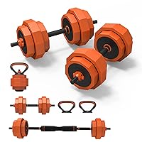 Lusper Adjustable Weights Dumbbells Set, 44LB/55LB/66LB Free Weights, 3 in 1 Mutiweight Dumbbell/Barbell/Kettlebell with Connector, Versatile Weight Set for Home Gym