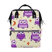 Diaper Bag Backpack Purple Owls with Moon Star Casual Daypack Multi-Functional Nappy Bags