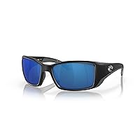 Costa Man Sunglasses Matte Black Frame, Blue Mirror Lenses, 62MM