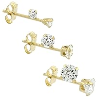 Tiny 14K Yellow Gold 2mm Cubic Zirconia Stud Earrings Cartilage Nose Studs Women 4 prong 0.06 ct/pr