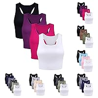 Womens Tank Tops Pack Cropped 4 Piece Racerback Undershirt Square Neck Sleeveless Stretch Workout Tee Shirts Camis