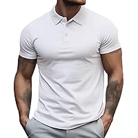 Men's Classic Fit Cotton Blend Polo Shirts Performance Stretch Pocket Golf Tee Moisture-Wicking Solid Short Sleeve