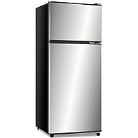 Anukis Compact Refrigerator 4.0 Cu Ft 2 Door Mini Fridge with Freezer for Apartment, Dorm, Office, Family, Basement, Garage - Silver