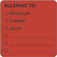 Tabbies Allergy Labels - Allergic to: PENICILLIN…, Fluorescent Red, 2