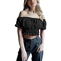 Sexy Plus Size One Line Collar Tucked Waist Sexy Solid Color Short Sleeved Spring/Summer Shirt Oversized Blouse